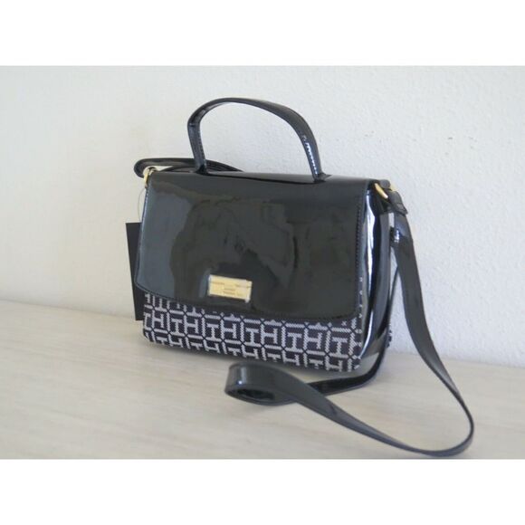 Tommy Hilfiger 69J5108 001 Black/White "TH" Monogram Crossbody Satchel Bag $108+ - Picture 3 of 11